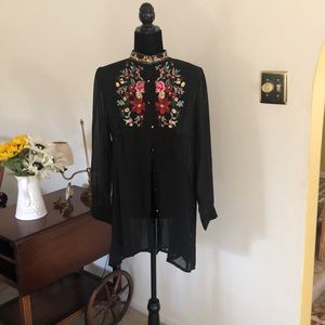 Black Blouse with Floral Detail